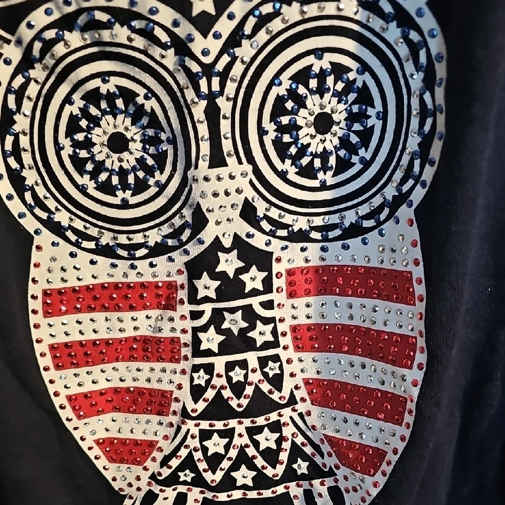 Justice Girls Navy Blue Owl Embellished Patriotic Top Size 12 Like New